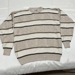 Fisherman Sweater 100% Cotton Cable Knit VINTAGE USA Grandpa Cottagecore Sz L